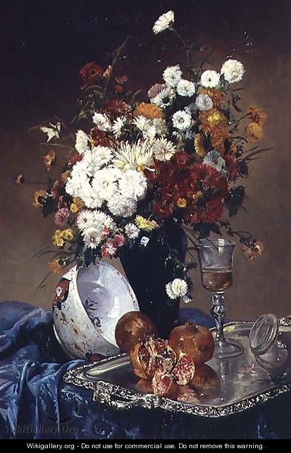 Still Life with Flowers and Pomegranates - Eugene Henri Cauchois