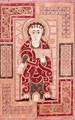The figure of St. John the Evangelist holding a book, page proceeding the Gospel of St. John, from the MacDurnan Gospels, Armagh - Celtic