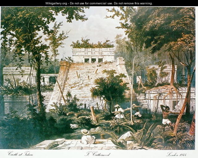 Temple and pyramid, Tulum, Yucatan, Mexico, 1844 - Frederick Catherwood