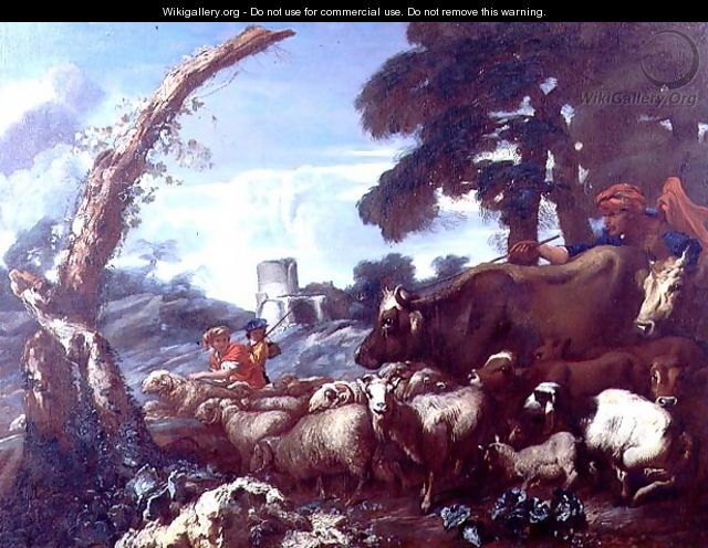Farmhands with cattle and sheep - Giovanni Francesco Castiglione