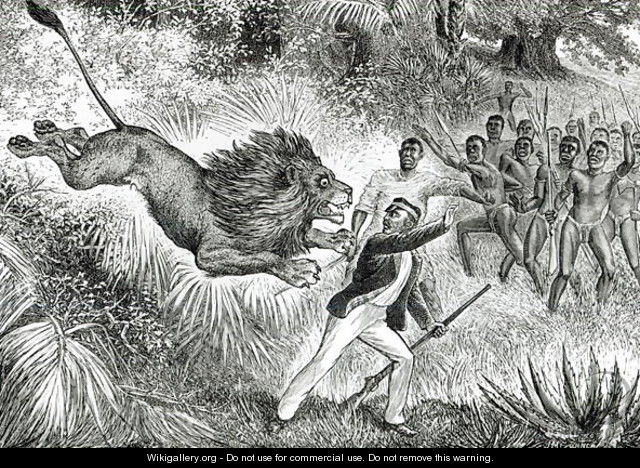 Livingstone Attacked by a Lion - (after) Cobner, J.M.