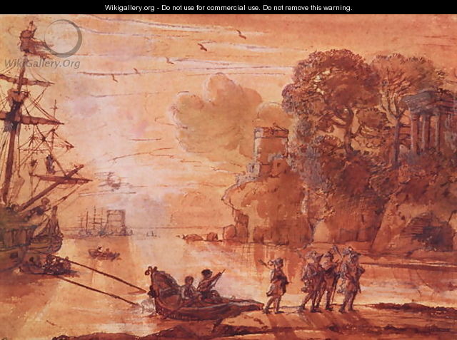 The Disembarkation of Warriors in a Port, possibly Aeneas in Latium, 1660-65 - Claude Lorrain (Gellee)