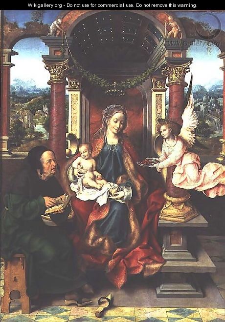 The Holy Family, centre panel of a triptych, c.1530 - Joos Van Cleve (Beke)