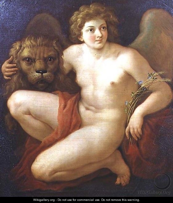 Peace, holding a lion