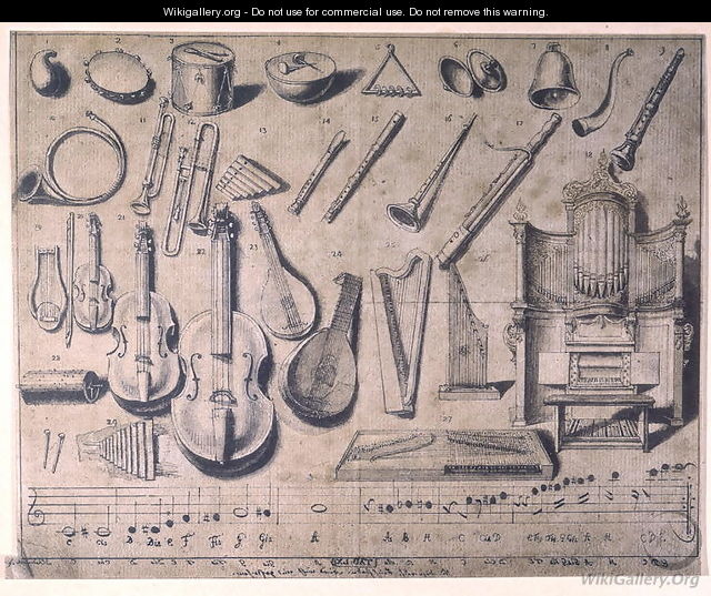 Various musical instruments: the percussion, the stringed and wind instruments, the organ, 20th century - Daniel Nikolaus Chodowiecki