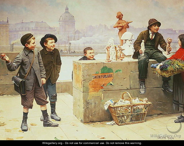 Young Pedlars on the Pont Des Arts, Paris - Paul Charles Chocarne-Moreau