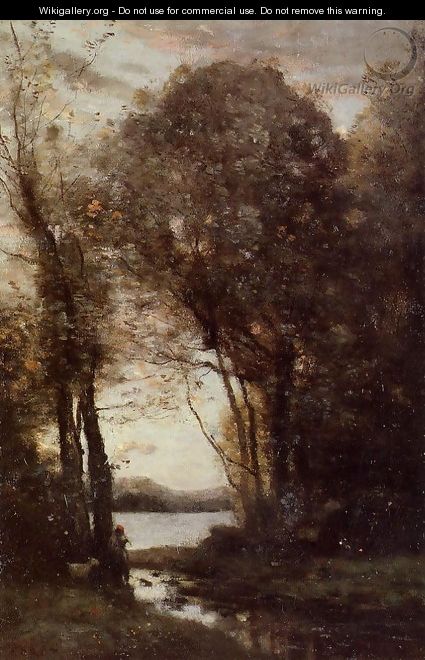Goatherd Standing, Playing the Flute under the Trees - Jean-Baptiste-Camille Corot