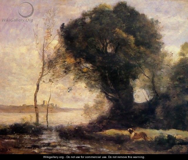 Pond with Dog - Jean-Baptiste-Camille Corot