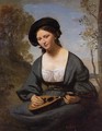Woman in a Toque with a Mandolin - Jean-Baptiste-Camille Corot