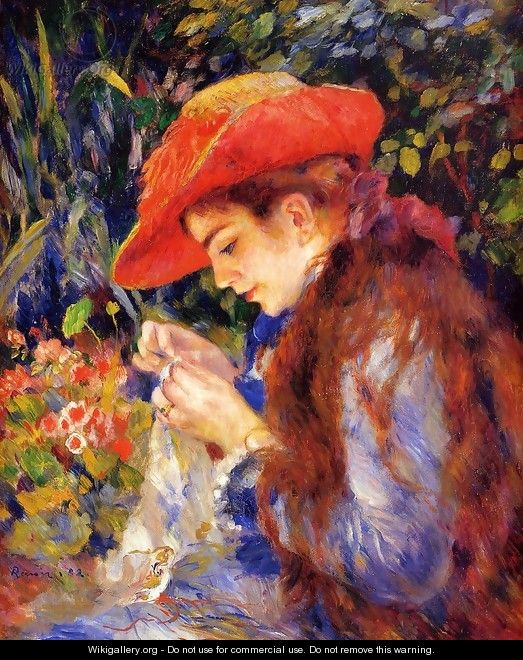 Mademoiselle Marie-Therese Durand-Ruel Sewing - Pierre Auguste Renoir