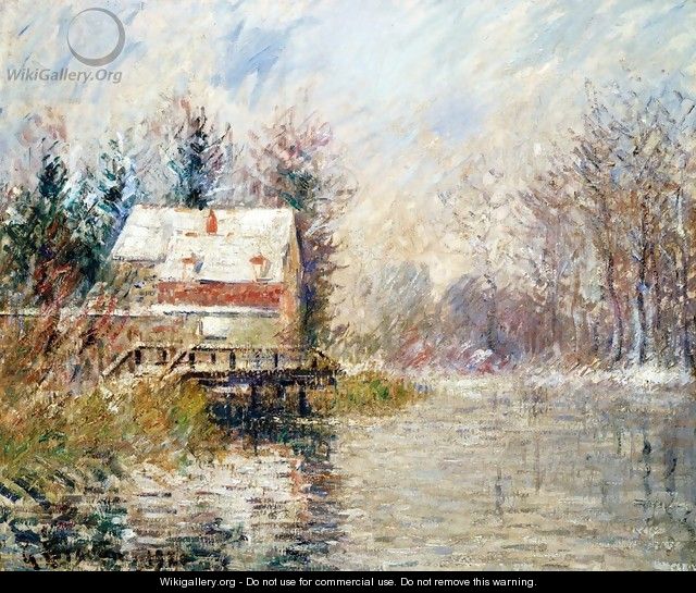 House by the Water, Snow Effect - Gustave Loiseau