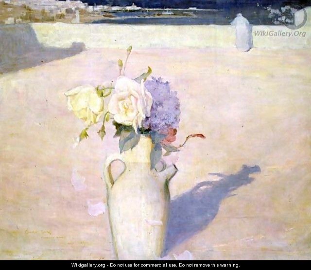 Flowers in a Vase against a background of Mustapha, Algiers, 1891 - Charles Edward Conder