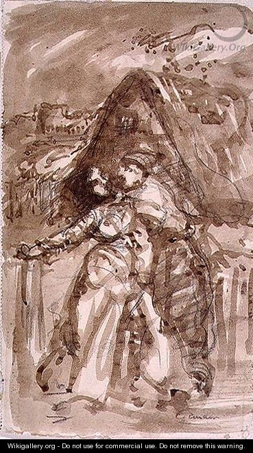 Sketch of a Man embracing a Woman at a Cottage Gate - William Collins