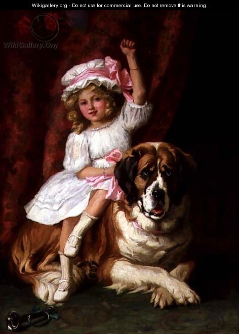 A young girl on the back of a St. Bernard Dog, 1909 - Margaret Collyer