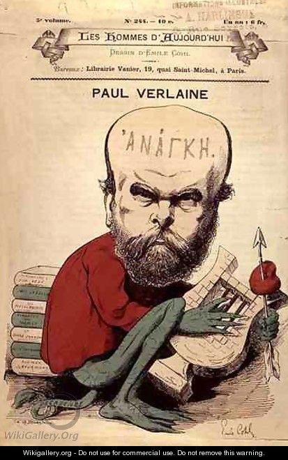 Caricature of Paul Verlaine (1844-96) from Les Hommes d