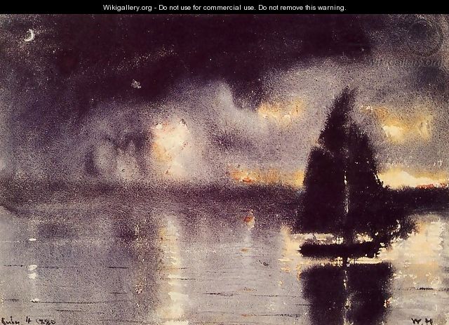 Sailboat and Fourth of July Fireworks - Winslow Homer