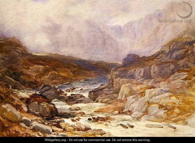 Welsh Mountain Scene with Torrential River - David Y. Cox