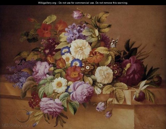 Roses, Convolvuli and other Flowers on a Ledge - Alexandre Couronne