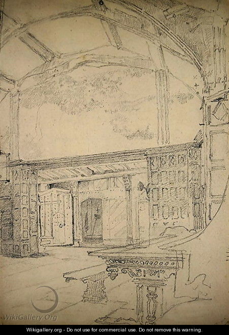 Interior of the Great Hall, Little Moreton Hall, Cheshire - John Sell Cotman