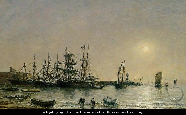 Portrieux, Boats at Anchor in Port - Eugène Boudin