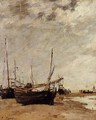Low Tide, Grounded Sailboats - Eugène Boudin