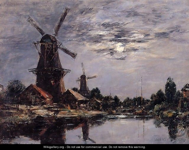 Windmills and Canel near Dordrecht - Eugène Boudin