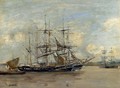 Le Havre, Three Master at Anchor in the Harbor - Eugène Boudin