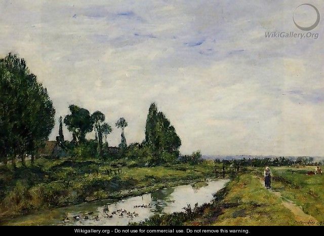 Small Canal at Quilleboeuf - Eugène Boudin