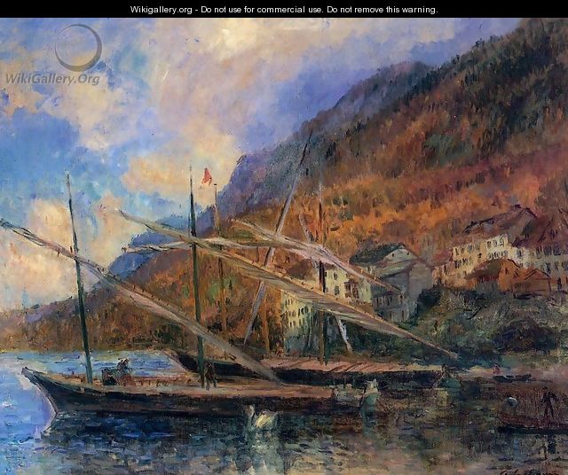 Boats by the Banks of Lake Geneva at Saint-Gingolph - Albert Lebourg