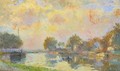 The Banks of the Canal at Charenton, Sunny Autumn Afternoon - Albert Lebourg