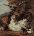 A Hen and Her Chicks (after Melchior d'Hondecoeter) - Eugène Boudin