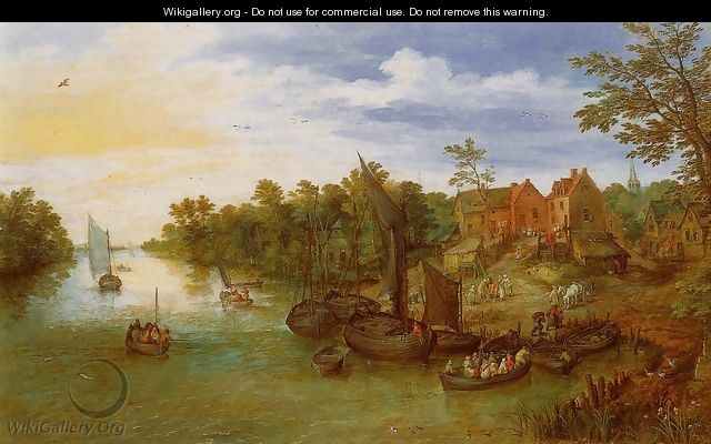 River Landscape with Landing - Jan The Elder Brueghel