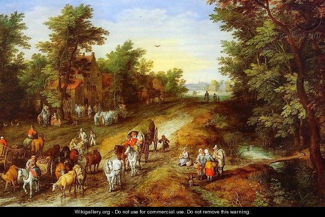 Rustic Landscape with Inn and Travellers - Jan The Elder Brueghel
