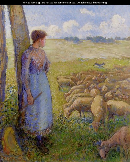 Shepherdess and Sheep - Camille Pissarro