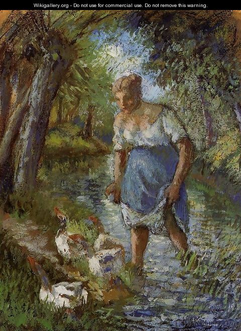 Peasant Crossing a Stream - Camille Pissarro