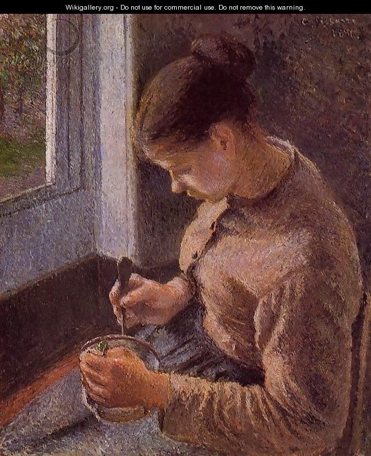 Breakfast, Young Peasant Woman Taking Her Coffee - Camille Pissarro