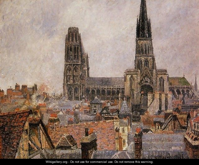 The Roofs of Old Rouen: Grey Weather - Camille Pissarro