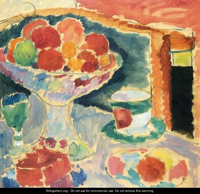Still Life with Fruit Stand, Bohemian Glass and Empire Cup - Alexei Jawlensky