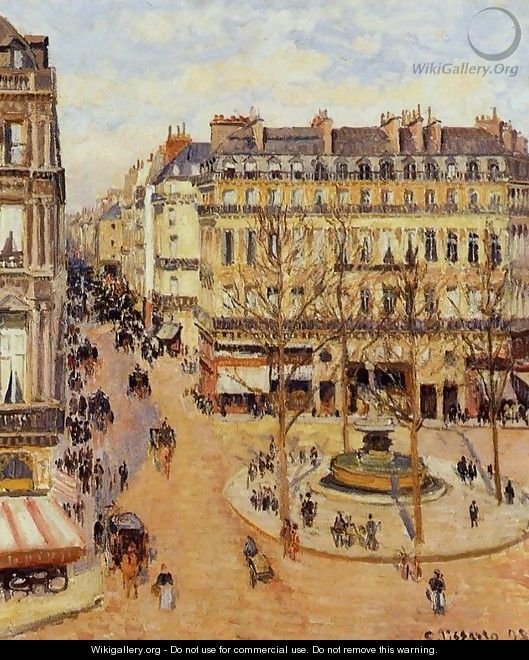 Rue Saint-Honore: Morning Sun Effect, Place du Theatre Francais - Camille Pissarro