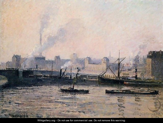 The Pont Boieldieu , Rouen: Fog - Camille Pissarro