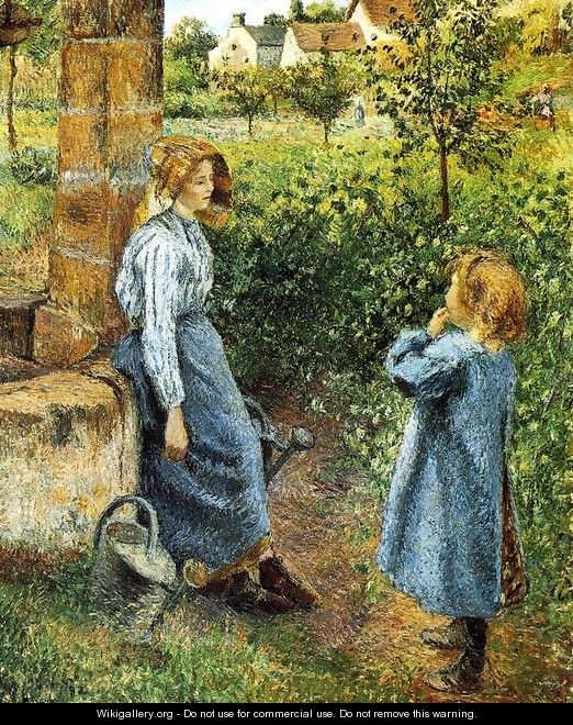 Young Woman and Child at the Well - Camille Pissarro