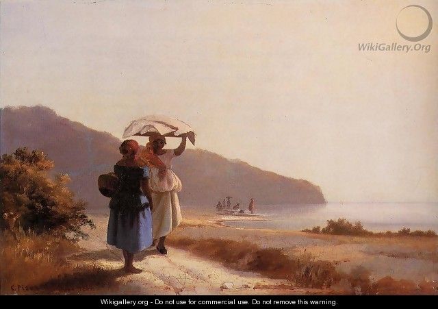 Two Woman Chatting by the Sea, St. Thomas - Camille Pissarro