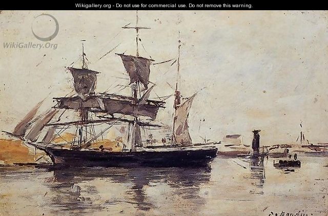 Three Masted Ship at Dock - Eugène Boudin