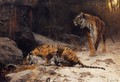 Tigers at a Drinking Pool - Wilhelm Kuhnert