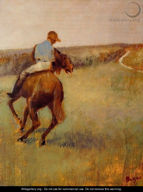 Jockey in Blue on a Chestnut Horse - Edgar Degas