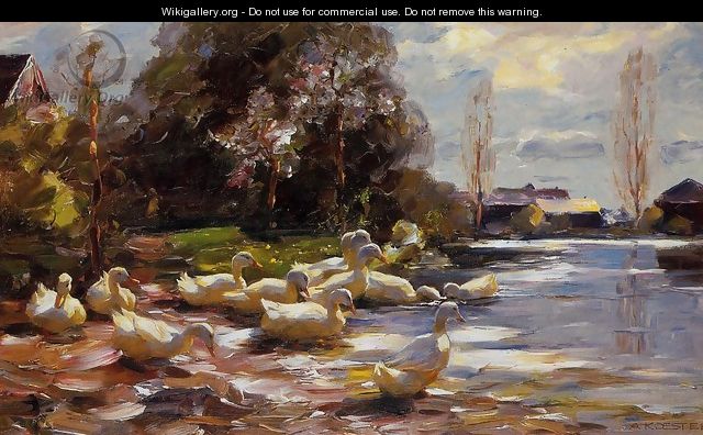 Ducks on a Riverbank on a Sunny Afternoon - Alexander Max Koester