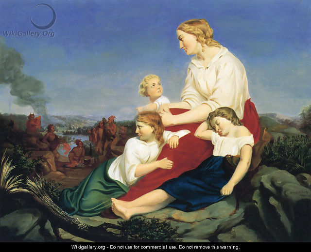 Woman and Children, with Indian Massacre in the Background - Trevor McClurg