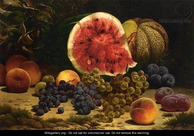 Still Life with Watermelon, Grapes, Peaches, Plums and Plums - William Mason Brown