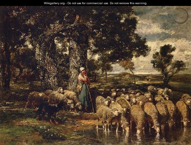 A Shepherdess with Her Flock 2 - Charles Émile Jacque