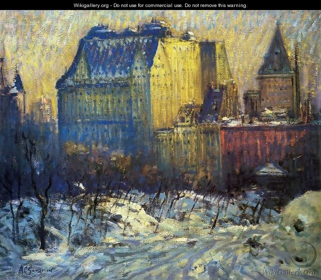 A View of the Plaza from Central Park in Winter - Arthur C. Goodwin